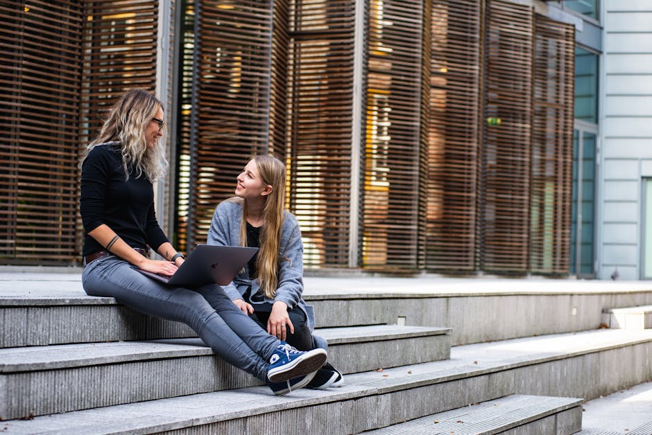 Student networking in a busy city near offices, symbolizing career-focused study abroad