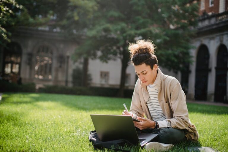 Online vs. On-Campus Learning comparison visual with students studying in different settings—find which option fits your goals.