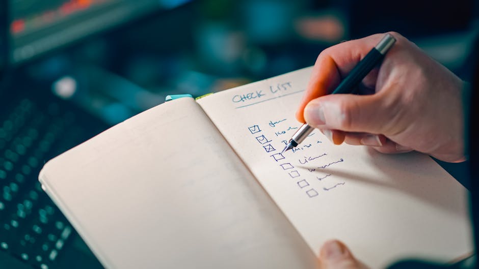 Student reviewing a checklist and planning weekly study time for online or on-campus choice