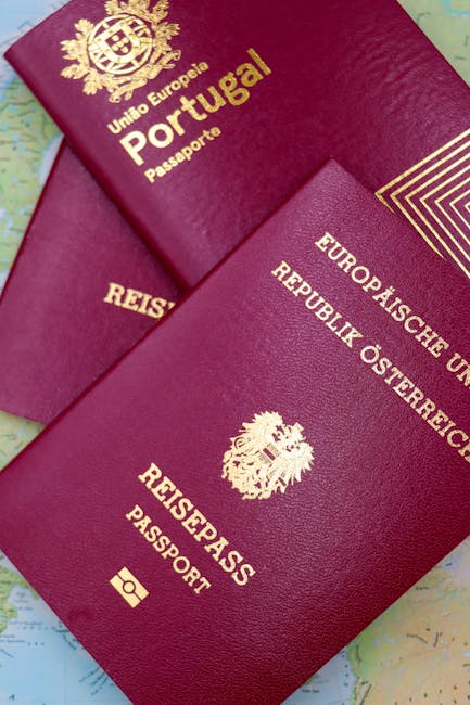 Passport and printed visa paperwork organized on a table for document preparation