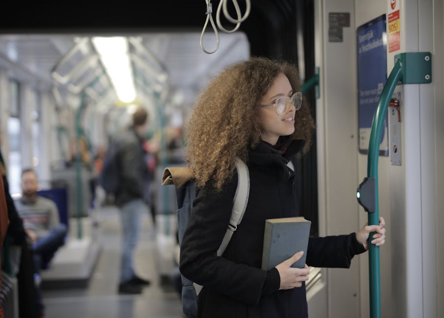 Student rushing with backpack while commuting on campus transit